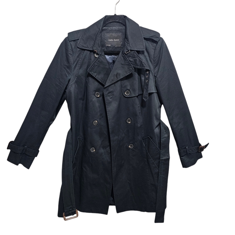 Zara Basic Black Belted Double Breasted Trench Co… - image 4